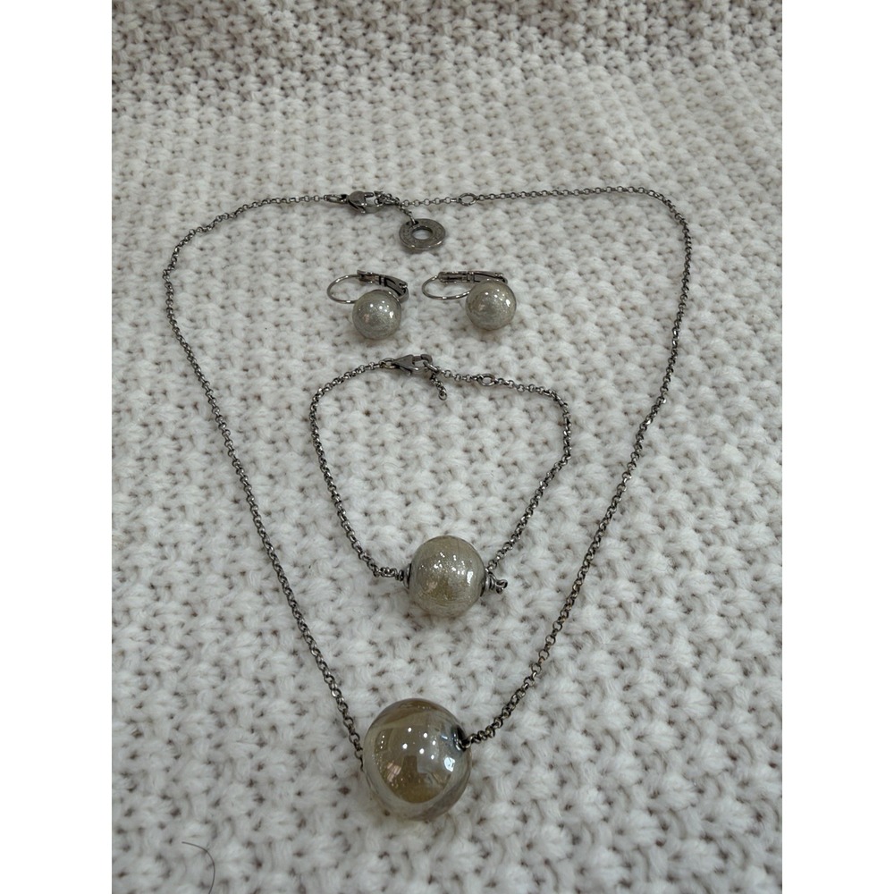 Antica Murrina Venezia Murano Glass Necklace Bracelet Earrings Set Silver Tone